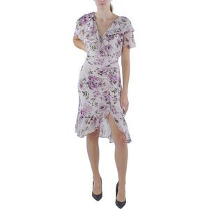 R&M Richards Womens Purple Chiffon Cocktail And Party Dress Petites
